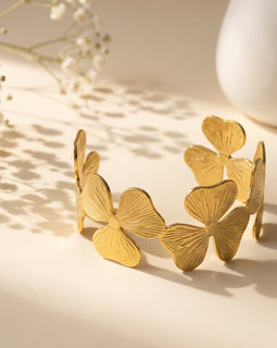 Gold Clover Open Cuff