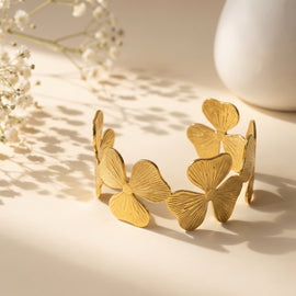 Gold Clover Open Cuff
