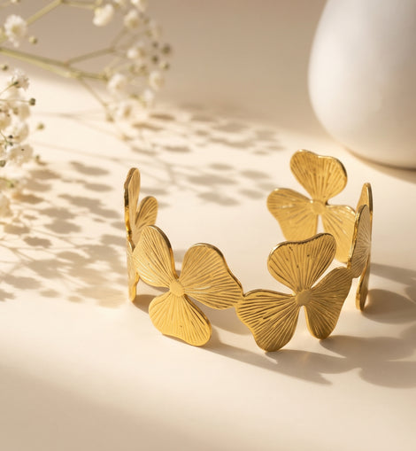 Gold Clover Open Cuff