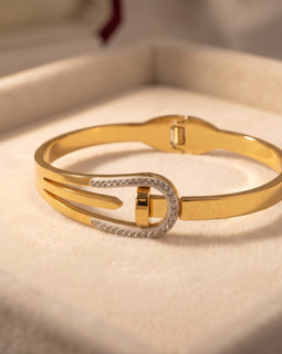 Gold Handcuff with Small Zircon Crystals
