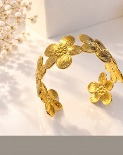 Gold Floral Open Cuff Bracelet