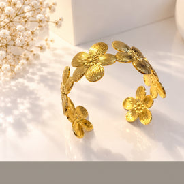 Gold Floral Open Cuff Bracelet