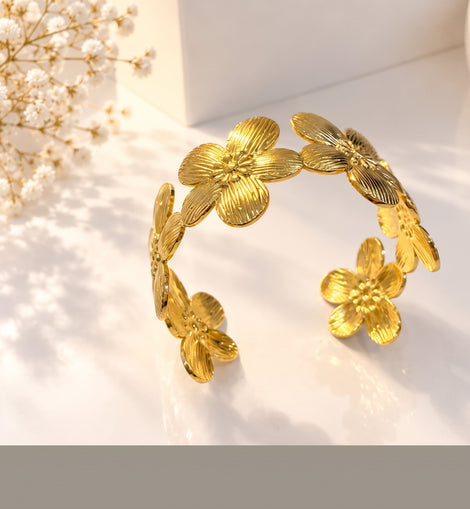Gold Floral Open Cuff Bracelet