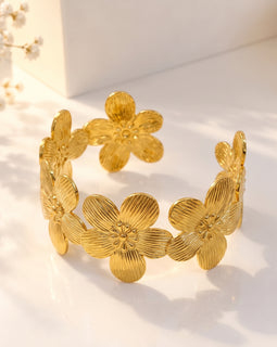 Gold Floral Open Cuff Bracelet