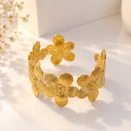 Gold Floral Open Cuff Bracelet