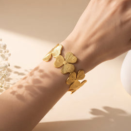 Gold Clover Open Cuff