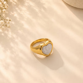 The White Marble Heart Signet Ring
