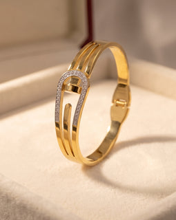 Gold Handcuff with Small Zircon Crystals