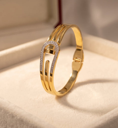 Gold Handcuff with Small Zircon Crystals